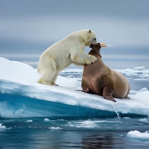 Polar Bear vs Walrus: Clash of Titans in the Arctic! 🐻‍❄️💥🐋 || #wildlife #polar_bear #walrus