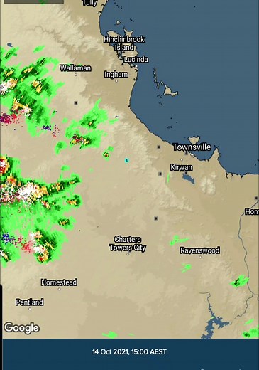 Latest animated Townsville RADAR Update at 3:30pm indicates thunderstorm activity well inland at this stage moving in a general Easterly direction. | Townsville Storms