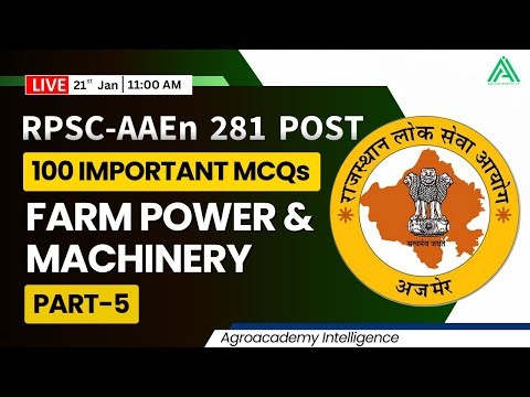 RPSC Assistant Agri Enggineers 2025 Course | 281 POST FMP MCQs Practice Session-5