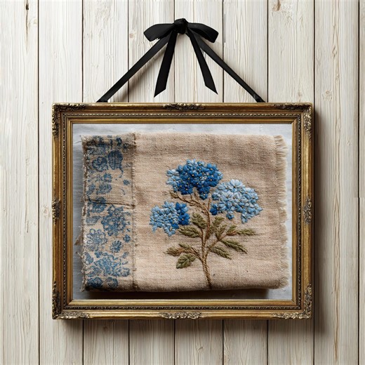 Blue Hydrangea Embroidery Print, Antique Flower Vintage Floral Needlework, Spring Botanical, New England Textile Print, Digital Download - Etsy