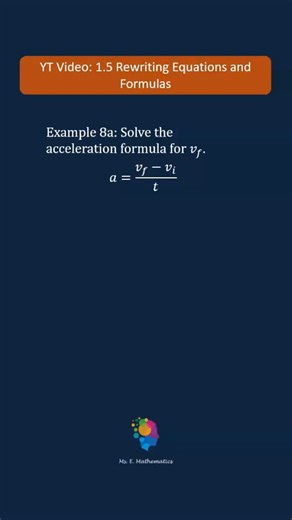 1.5 Example 8a Rewriting Equations and Formulas
