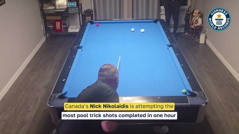 Most pool trick shots completed in one hour 71 by Nick Nikolaidis