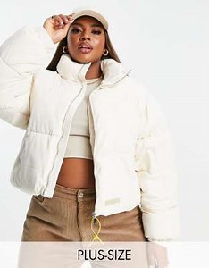 Sixth June Plus oversized cropped puffer jacket in off white | ASOS