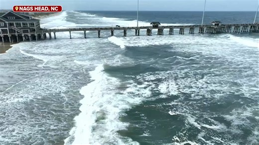 Drone footage shot by FOX Weather Correspondent @thekatiebyrne shows the large waves at the beach in Nags Head, North Carolina, where a high surf advisory is in effect. #NorthCarolina #beaches #ocean #flood #hurricane #extremeweather #FoxWeather | FOX Weather