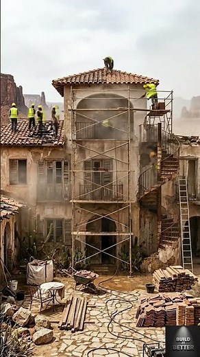 Old Spanish Villa Transformed Into Modern Desert Mansion #transition #shortvideo