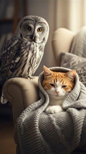 # Cute cat with Owl🐱🦉💕