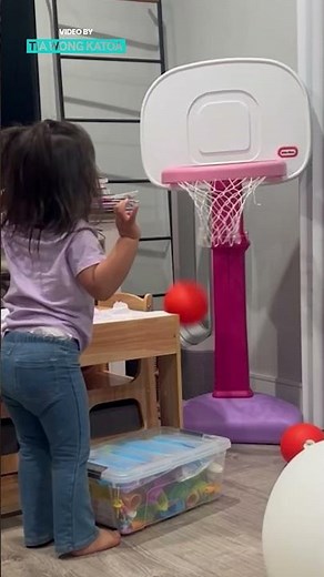 Toddler Celebrates Basketball Skills