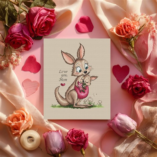 Kangaroo Mom and Baby Cross Stitch Pattern, Mother’s Day Embroidery PDF, Nursery Gift - Etsy