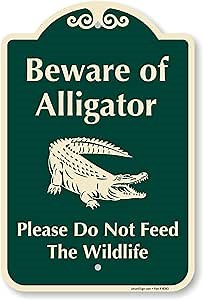 SmartSign Designer "Beware Of Alligator - Please Do Not Feed The Wildlife" Sign, 12" x 18", 120 mil Aluminum Composite (ACM) with Overcoat, Green, Made in USA