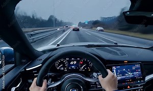 driving a car on the highway, Driver POV , inside view from a car interior