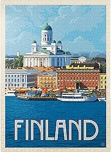 MyPuzzle Finland: Helsinki, Vintage Poster - Premium 1000 Piece Jigsaw Puzzle for Adults