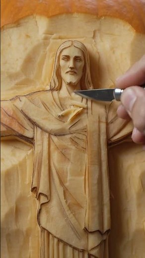 Christ the Redeemer Carved Into a GIANT Pumpkin 🎃 | Satisfying 4K Time-Lapse Carving Art #CarvingArt