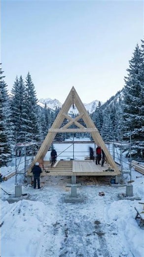 Building a COZY A-Frame Cabin in DEEP SNOW! ❄️🏡 Time-Lapse #shorts