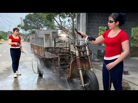 Girl's challenge: Cleaning and welding back the seats and supports of a broken old tricycle.🛠🛠🚜