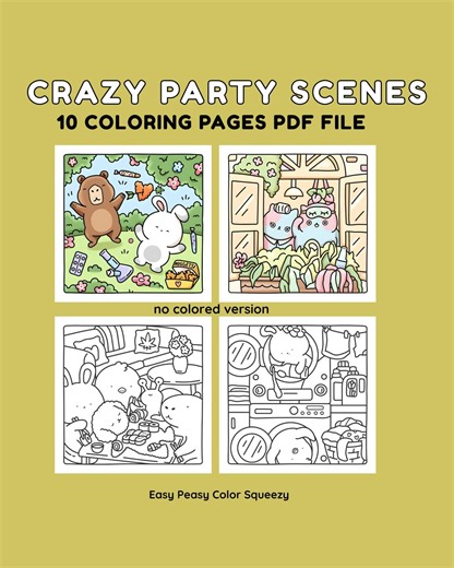 10 Funny Adult Coloring Pages | Crazy Party Scenes Digital Download | Printable PDF Bundle | Fun Activity for Colorists | Stress Relief
