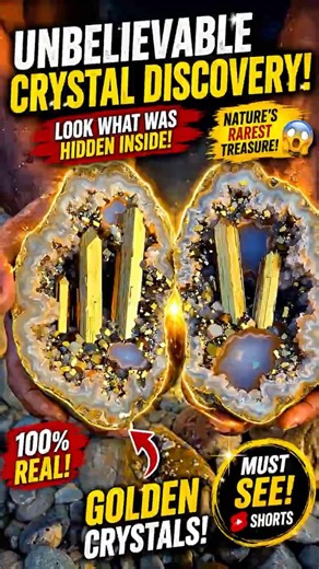 We Cracked Open a Rock and Found GOLDEN CRYSTALS Inside! 😱✨ #crystals #amber #asmr #satisfying