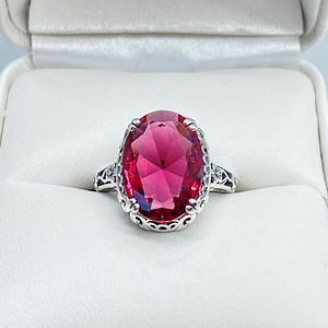 Ruby Ring / Oval Faceted 6ct Simulated Ruby Gem With Sterling Silver Floral Edwardian Filigree [custom Made] Design#70 - Etsy