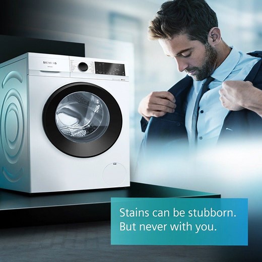 Siemens iQ300 Washing Machines offer the best treatment for your delicate clothes, fully automatically – powered by iSensoric. The machine’s Pre-treatment combines pre-soaking & prewash effortlessly at the touch of a button, so you can live your big moments in full confidence. | Siemens Home