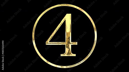 Golden number “④”, reflecting light and shifting patterns, alpha channel