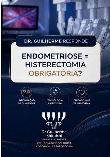 Ter endometriose não significa que você precisa retirar o útero. No vídeo de hoje, esclareço esse grande mito e explico como o tratamento foca na remoção exclusiva dos focos da doença, preservando o órgão e o sonho da maternidade. Assista para entender as alternativas modernas! Para um direcionamento seguro e individualizado, agende sua avaliação especializada pelo link na bio. Dr. Guilherme Shiraishi – Ginecologista CRM MS 8519 | RQE 5175 🦾 Cirurgia Minimamente Invasiva Robótica, Laparoscopia 