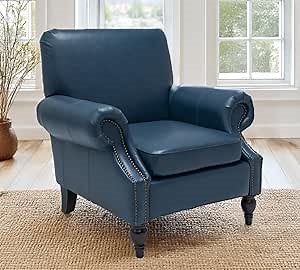 Accent Chair,22.4" Seat Depth Armchair with Roll Arms,36.6W*34.3D*34.6H Living Room Chair,Wood Legs,Set of 1,Faux Leather in Navy