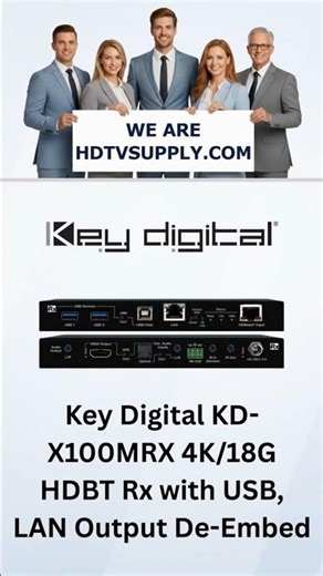 Key Digital KD-X100MRX 4K/18G HDBT Rx with USB, LAN Output De-Embed