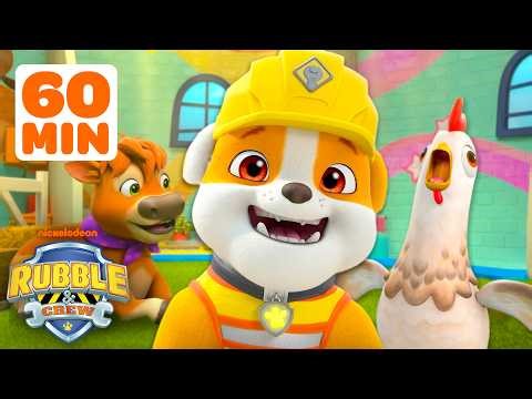 Rubble's Biggest Builds w/ Animal Friends! 🐶🐮 | 1 Hour | Rubble & Crew
