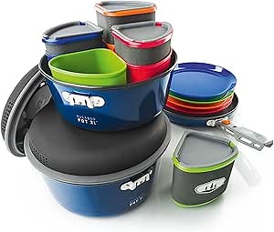 GSI Outdoors Bugaboo Camper Advanced Cookset – Ceramic Non-Stick Coated, Includes 3L & 2L Pots, 9" Fry Pan, Accessories