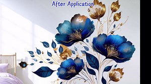 Teal Blue Flower Wall Decals with Butterfly - Large Floral Branch Wall Stickers for Living Room Bedroom, Peel and Stick Vinyl Art, Coastal Farmhouse Chinoiserie Decor, Removable Home Decoration