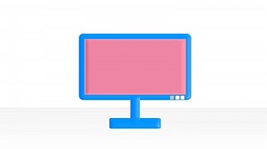 animation of a blue cartoon hand pressing the power button on a computer monitor to start working