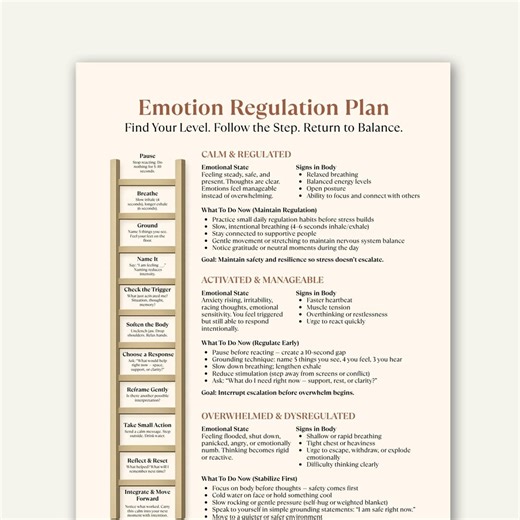 Emotion Regulation Plan Printable, Nervous System Regulation Cheat Sheet, DBT Anxiety Tool - Etsy