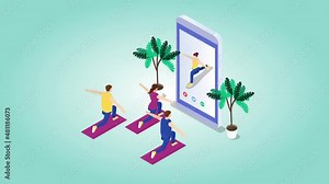 Group of people doing gymnastics exercise together