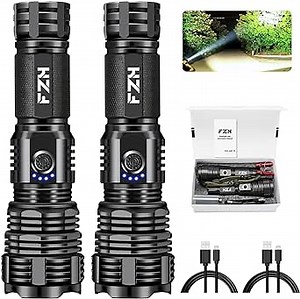 FZH Rechargeable Flashlights High Lumens 2 PCS, 100,000 High Lumen LED Flash Light Powerful Handheld Tactical Flashlight 5 Modes, Zoom, Battery Powered, Waterproof for Outdoor Camping, Hiking