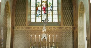 Priest, funeral service or christian or catholic church message, encouragement or bereavement for family. Bible, faith and preaching or reading a holy scripture by coffin or prayer for dead person