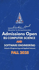 120 reactions · 3 comments | Computer Science & Software Engineering at GIFT University is powered by Co-Work Spaces, strong industry linkages, cutting-edge labs, world-class faculty, and 14 entrepreneurial centers — making this department one of the finest at GIFT University. Admissions Fall 2025 open, apply now at https://admission.gift.edu.pk/pl/signup.php #GIFTUniversity #EducationToEntrepreneurship #Fall2025 #admissionsfall2025 | GIFT University | Facebook
