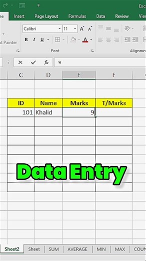 Data Entry In Excel Complete Tutorial #shorts #excel #dataentry