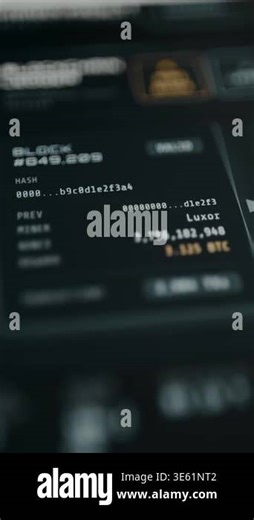 Detail for a Block in a blockchain, number, miner, reward and hash information Stock Video Footage - Alamy