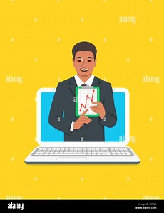 Online business coaching concept. Vector flat illustration. Black man business coach on computer monitor holds graphic of money growth. Business train Stock Vector Image & Art - Alamy
