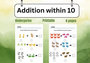 Addition Within 10 Worksheets - Etsy Australia