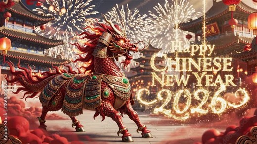 Vibrant Dragon Parade Celebrating Traditional Festival of Chinese New Year in a Beautifully Crafted Cultural Setting