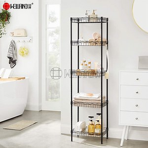 [Hot Item] Vertical 5 Tiers DIY Black Steel Wire Storage Baskets for Shelves