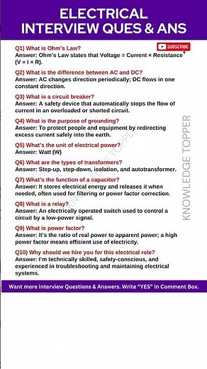 Electrical Interview Questions and Answers | Electrical Engineer Interview Questions and Answers