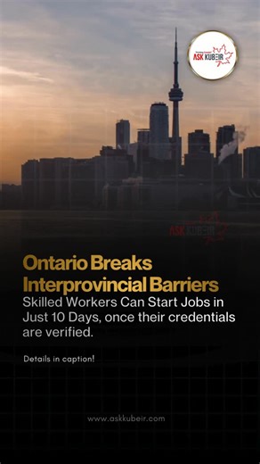 Ask Kubeir - Canadian Immigration Specialist on Instagram: "🇨🇦 Ontario has announced major labour mobility and free-trade changes that will take effect on January 1, 2026, aimed at helping workers move more easily between provinces and helping employers fill jobs faster. Under new “As of Right” rules, certified professionals from other Canadian provinces, such as engineers, electricians, architects and several health-care professionals will be able to start working in Ontario within 10 busines