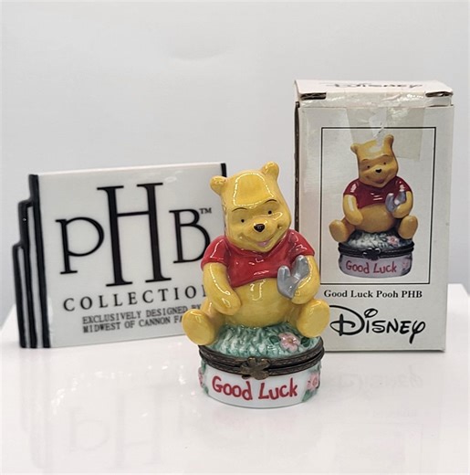 Official Disney Winnie the Pooh PHB Porcelain Hinged Trinket Box - Good Luck Pooh With Horseshoe Figurine - Vintage Disney Collectible - Etsy