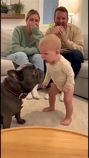 아기가 개에게 강하게 장난을 치기 시작했지만, 개는 그저 조용히 듣기만 했다. 😂🐶🙄😨🙀