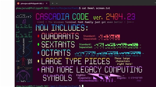 微软更新Cascadia Code： 面向开发人员的开源字体