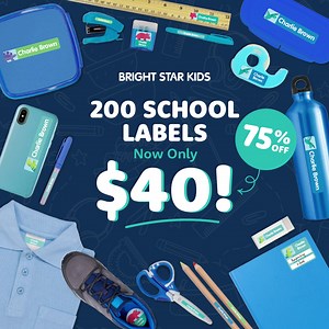 4 comments | Label every little thing, from your kids hats to their shoes, with our $40 School Name Labels Kit  Order now & get 200 waterproof stickers in their favourite design  bit.ly/3W6pfCE | Bright Star Kids | Facebook