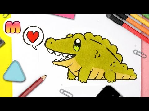 HOW TO DRAW A KAWAII CROCODILE - Easy Kawaii Drawings - How to Draw Kawaii Animals