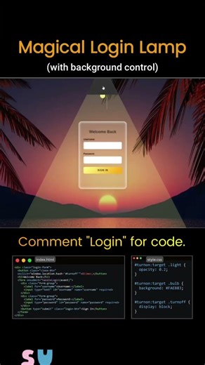 🚏🚨 Magical Login Lamp with Background Control using HTML, CSS and JS💬Comment "Login" for code💬