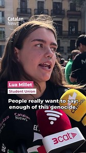 🎥 "People really want to say: enough of this genocide," says spokesperson Lua Millet at the Student Union rally in Barcelona to 'stop genocide against the Palestinian people' 🔗https://www.catalannews.com/society-science/item/protests-barcelona-palestine-gaza-flotilla-october-2-2025 | Catalan News